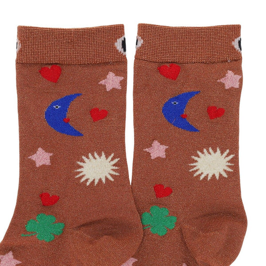 Chaussettes femme à paillettes bronze - La bonne aventure