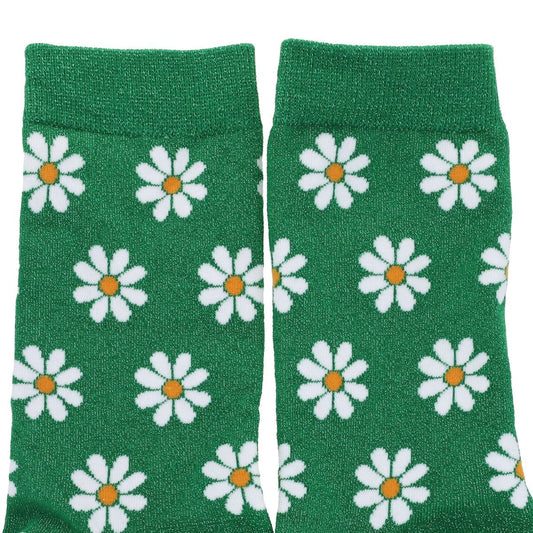 Chaussettes femme à paillettes vertes marguerites - Rodéo Disco