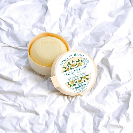 Savon Fleur de tiaré dans boite en bois 100g