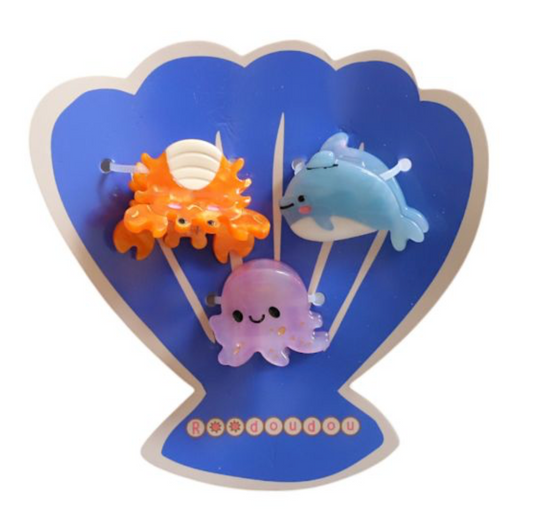 Lot de 3 pinces cheveux thème plage/mer