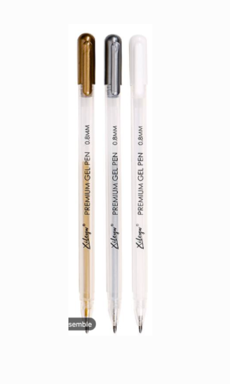 Stylo gel argent, or, blanc