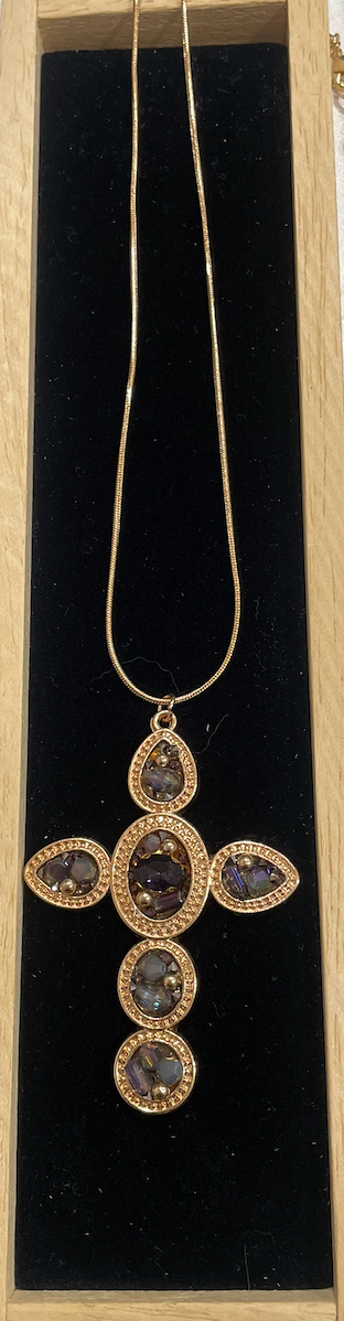 collier dore grosse croix pierre