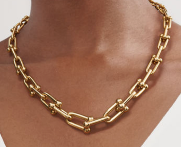 collier dore maille avec strass Tiffany