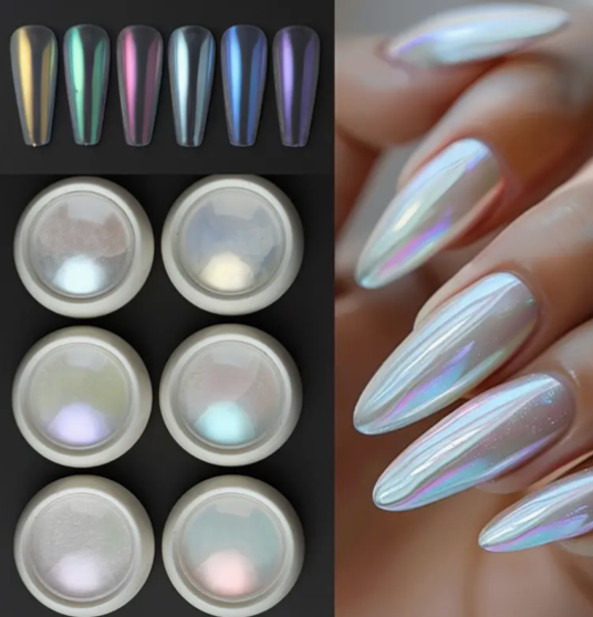 Poudres irisées ongles