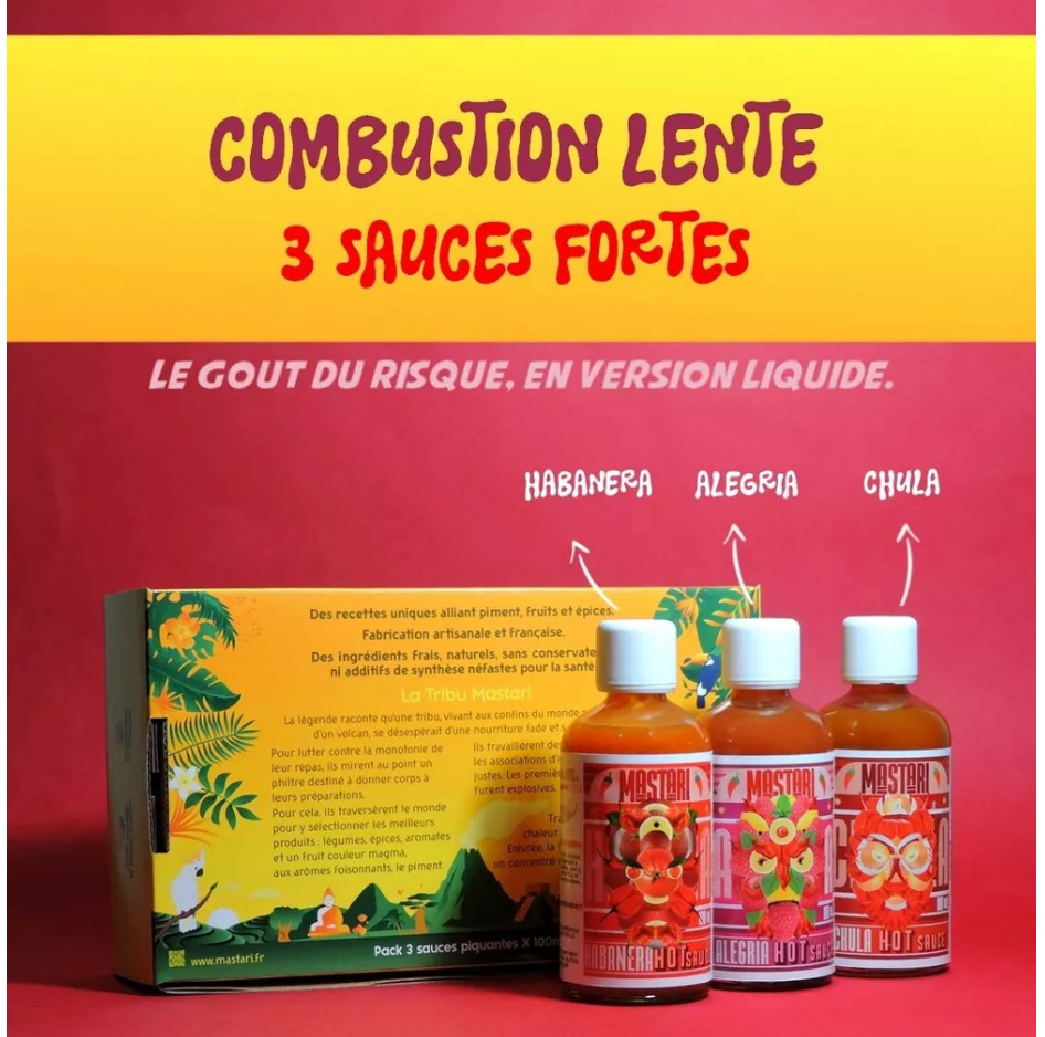 Coffret 3 sauces piquantes fortes - Combustion lente đ¶ïž