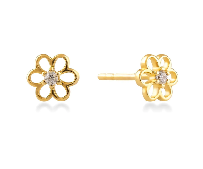 boucle oreille dore puce fleur strass