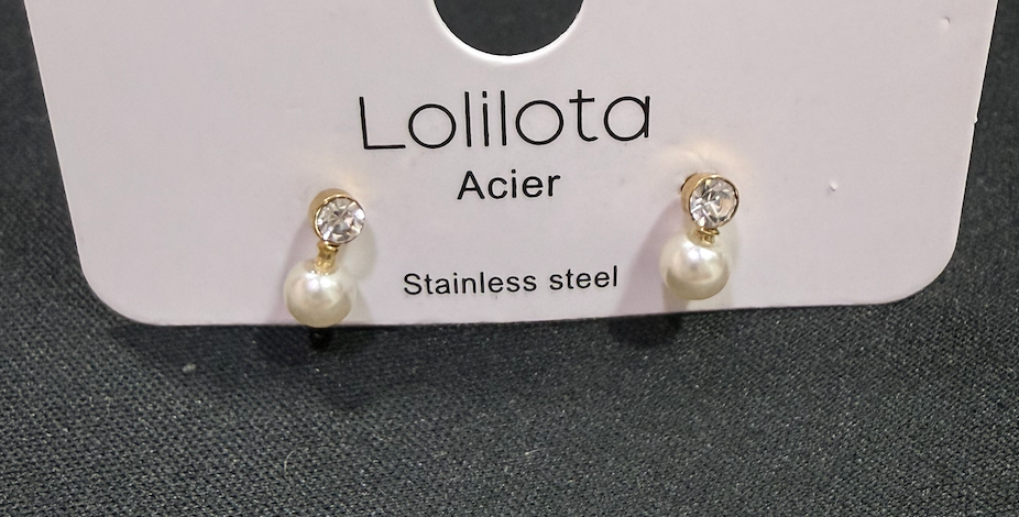 boucle oreille dore puce perle et strass