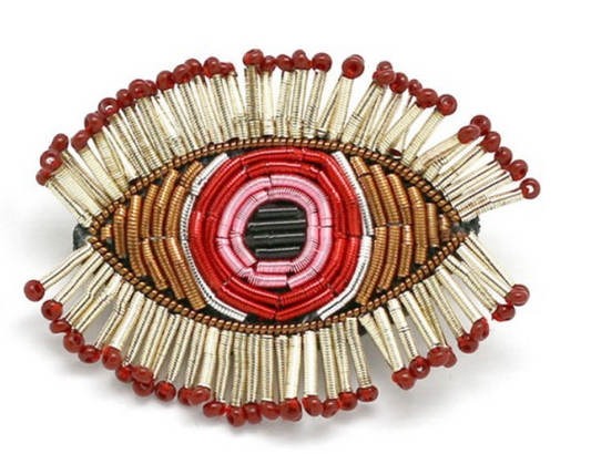 Broche brodée oeil cils perles