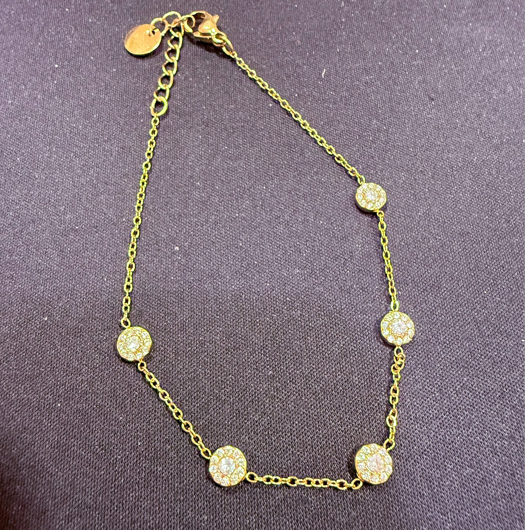 bracelet dore 5 strass rond