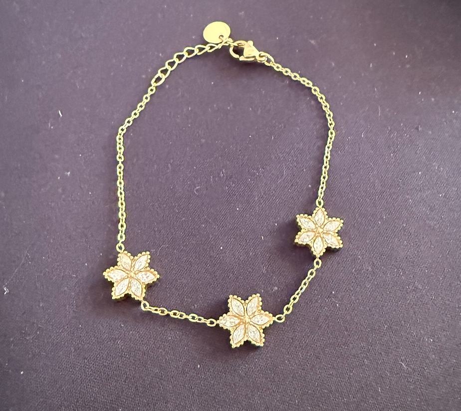 bracelet dore fleur strass