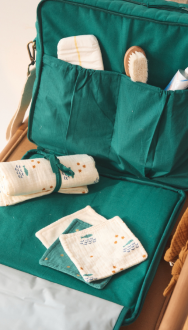 Lot de 5 lingettes lavables pochon écru poissons - Ma bonne étoile