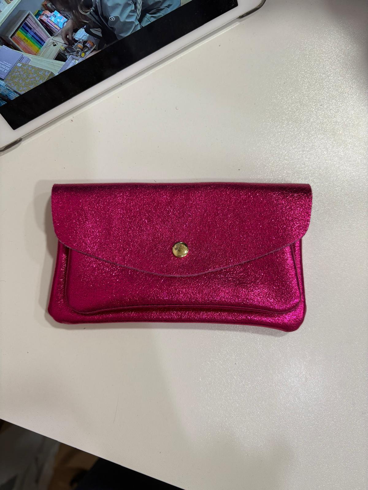 Porte monnaie irisé cuir 2 poches kangourou