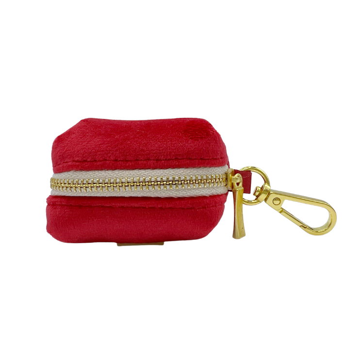 Porte-sac pour déjections canines -velours écarlate - rouge