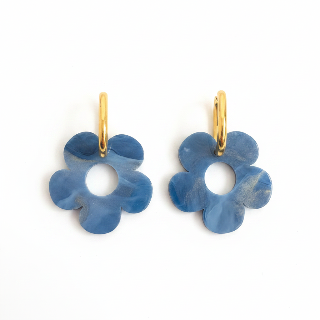 Boucles oreilles fleur anneau rectangulaire