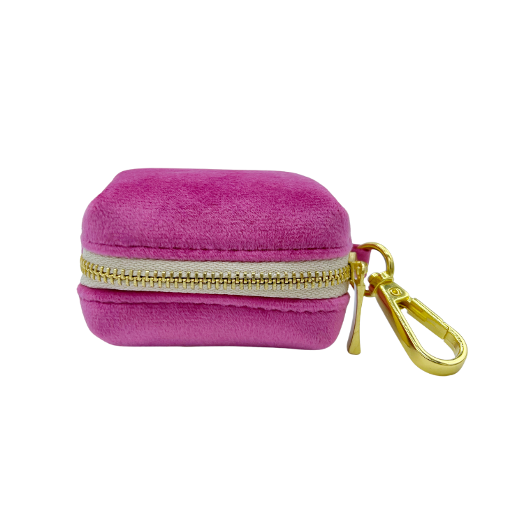 Porte-sac pour déjections canines - velours rose