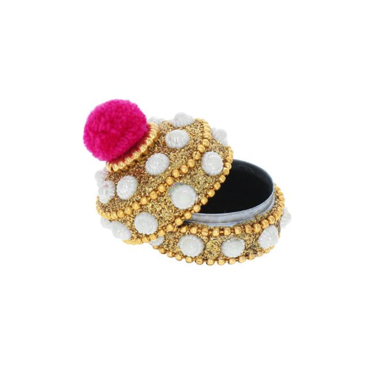 boite grand modele ronde Or et fuchsia indienne