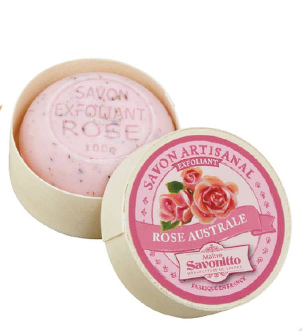 Savon Rose exfolient dans Boite En Bois 100g