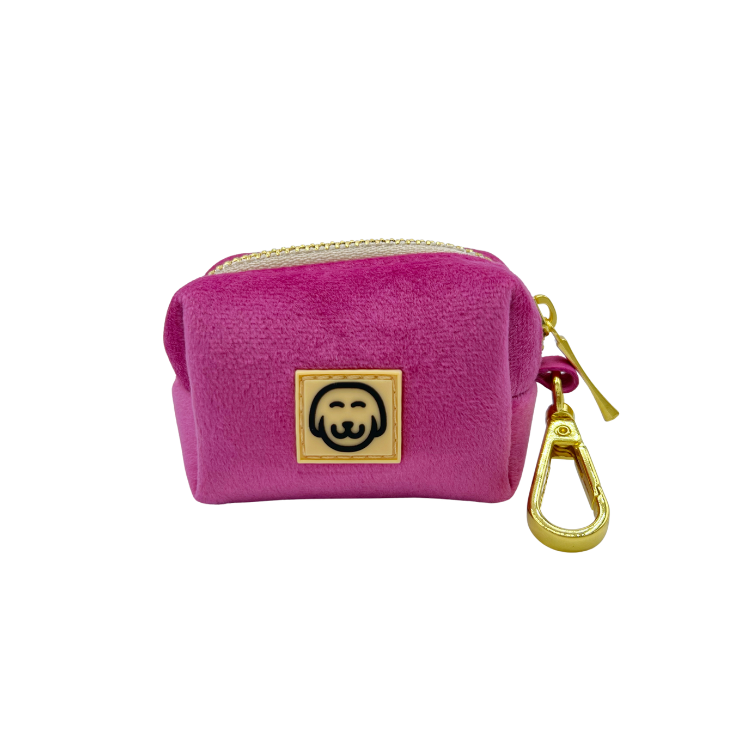 Porte-sac pour déjections canines - velours rose