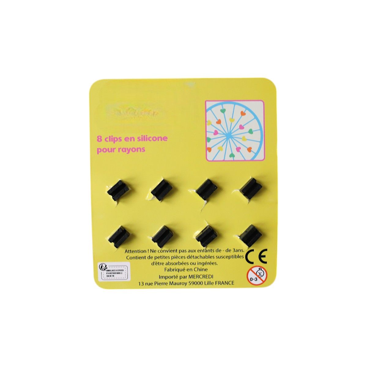 Lot de 8 clips cœurs multicolores en silicone roues de vélo