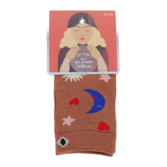 Chaussettes femme à paillettes bronze - La bonne aventure