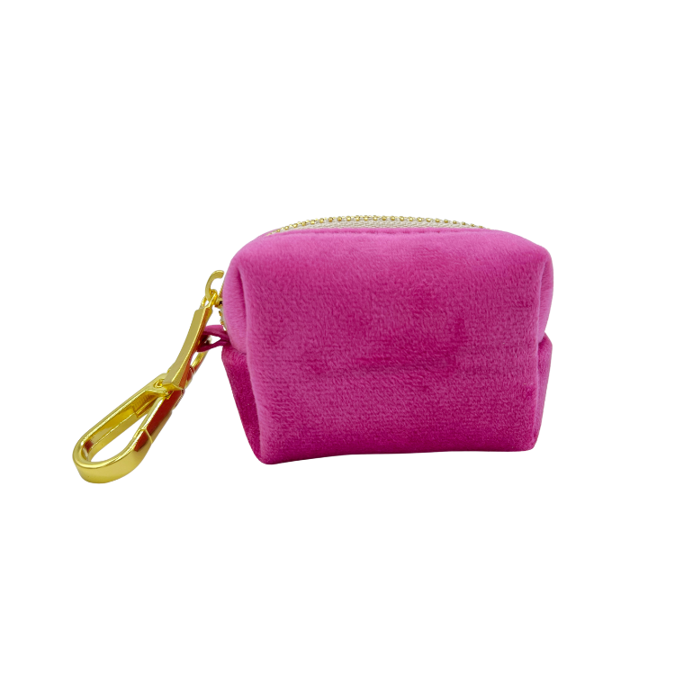 Porte-sac pour déjections canines - velours rose