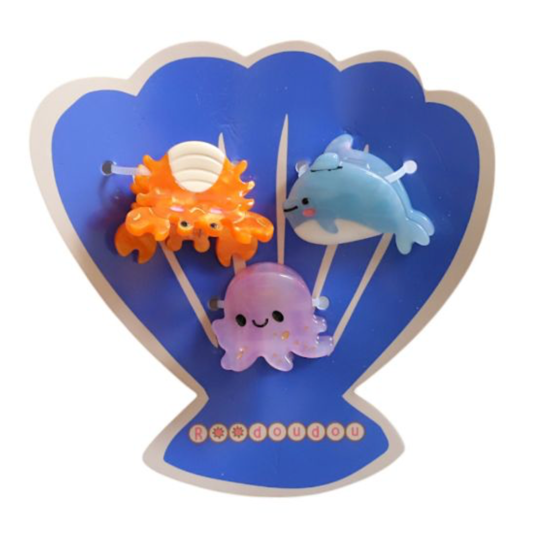 Lot de 3 pinces cheveux thème plage/mer