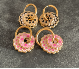 Boucle oreille double anneau rose noir