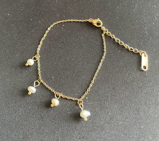 bracelet dore pampille perle