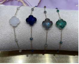 Bracelet dore pierre trefle couleur