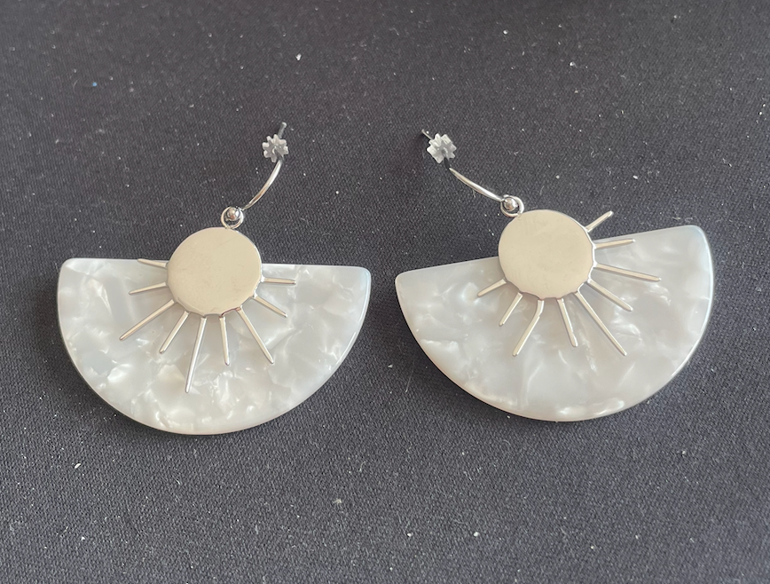 boucle oreille argent nacre soleil