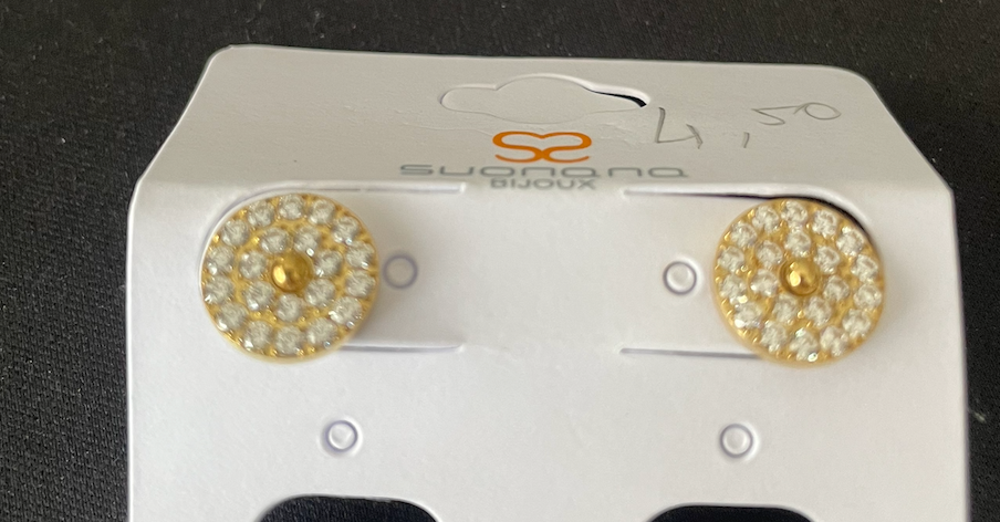 boucle oreille puce dore strass ronde