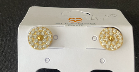 boucle oreille puce dore strass ronde
