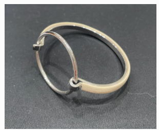bracelet rigide rond et cuir argent
