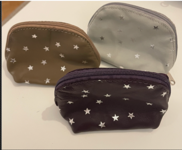 Porte monnaie zip cuir étoile argent
