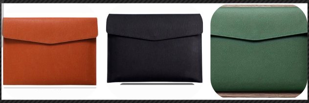 Pochette PC cuir vert/Noir/Marron