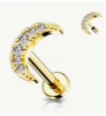 Piercing lune or ou argent 6 et 8mm labret plat