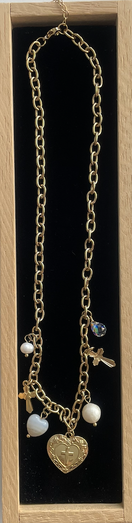collier dore coeur et croix