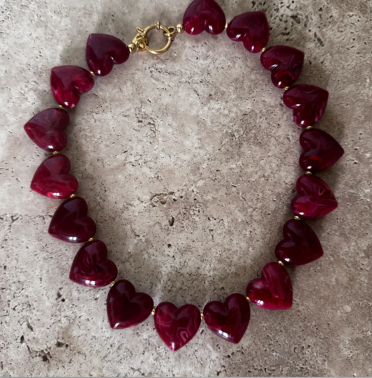 Collier coeur bordeaux