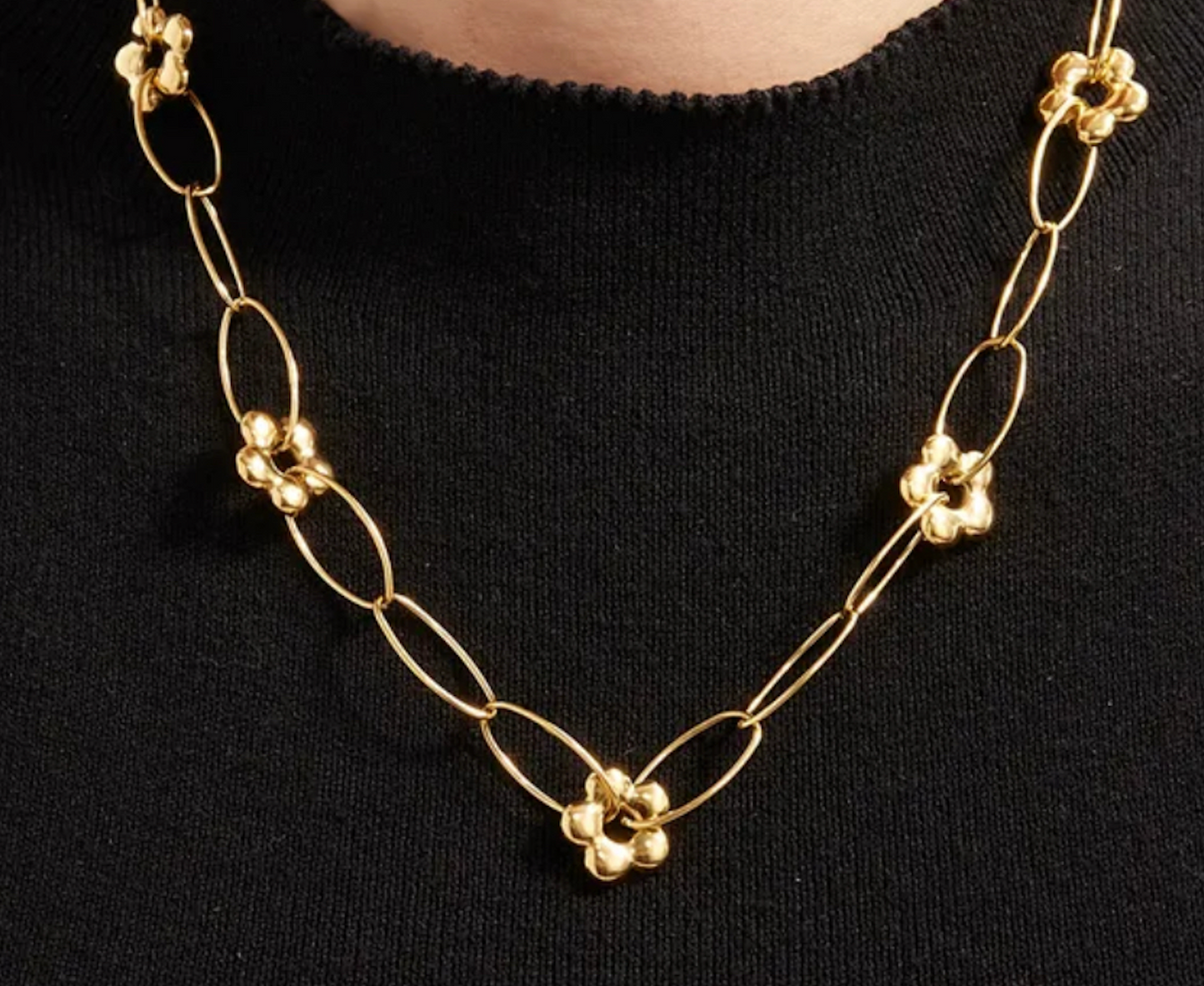 collier dore grosse maille et fleur
