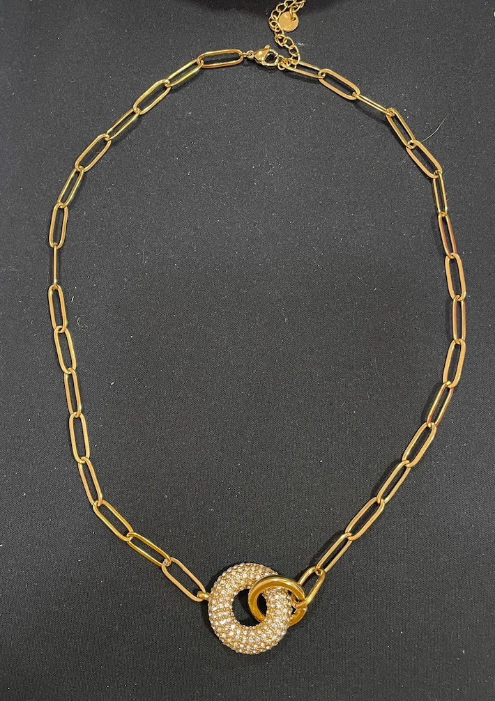 Collier doré maille et anneau strass