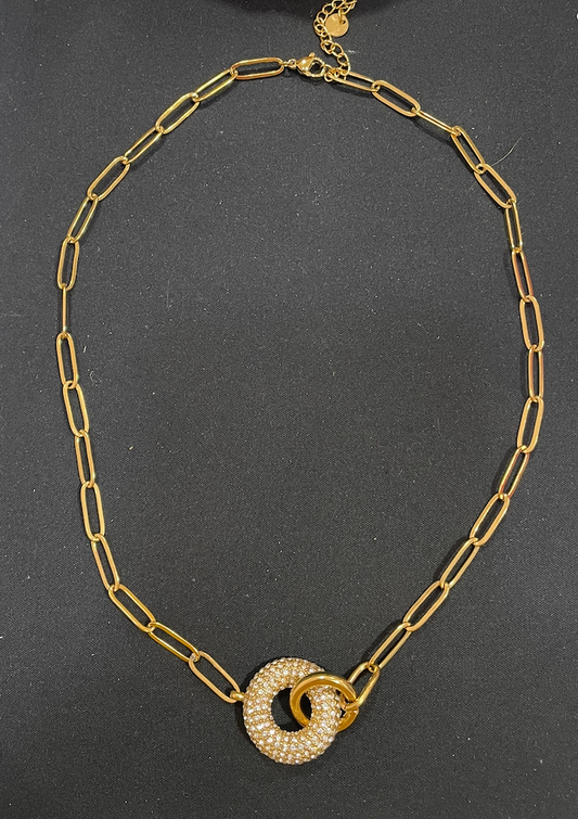 Collier doré maille et anneau strass
