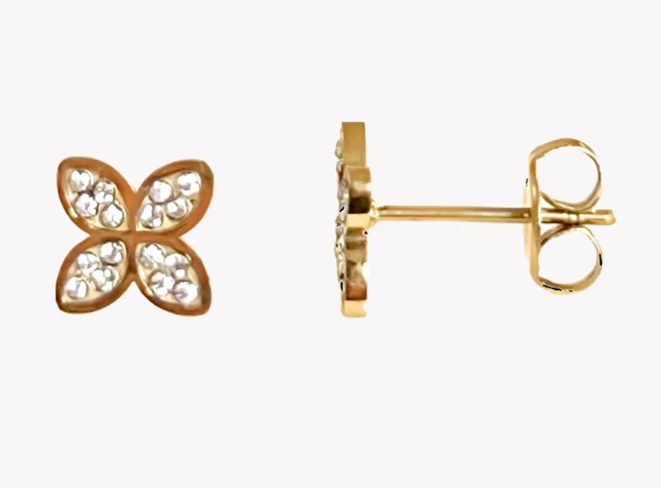 boucle oreille puce dore trefle strass