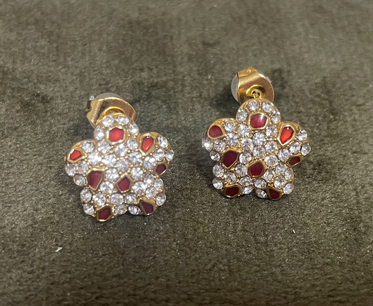 Boucle oreille puce dore strass et rubis