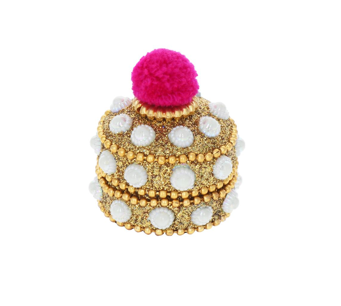 boite petit modele ronde Or et fuchsia indienne