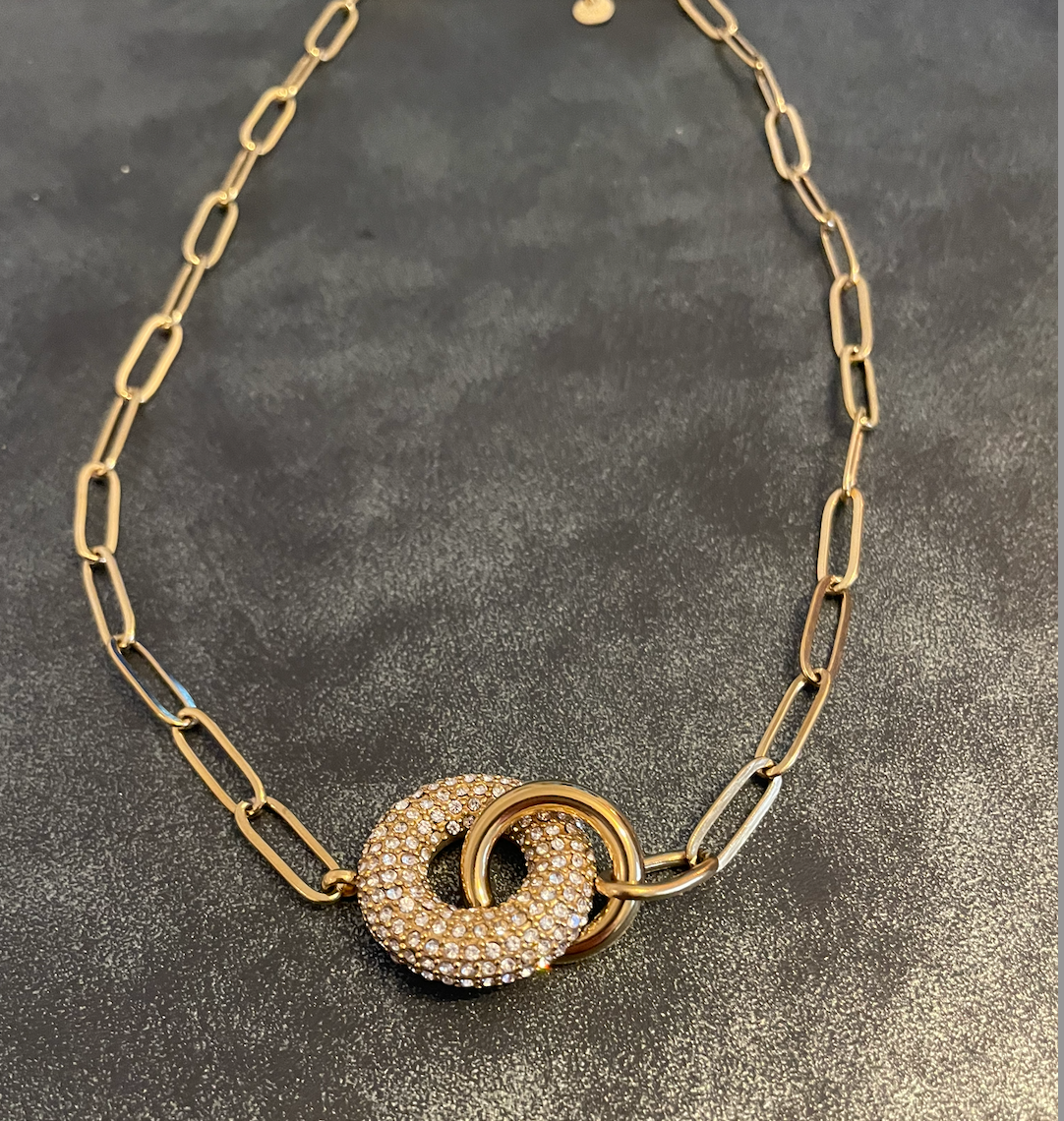 Collier doré donut strass