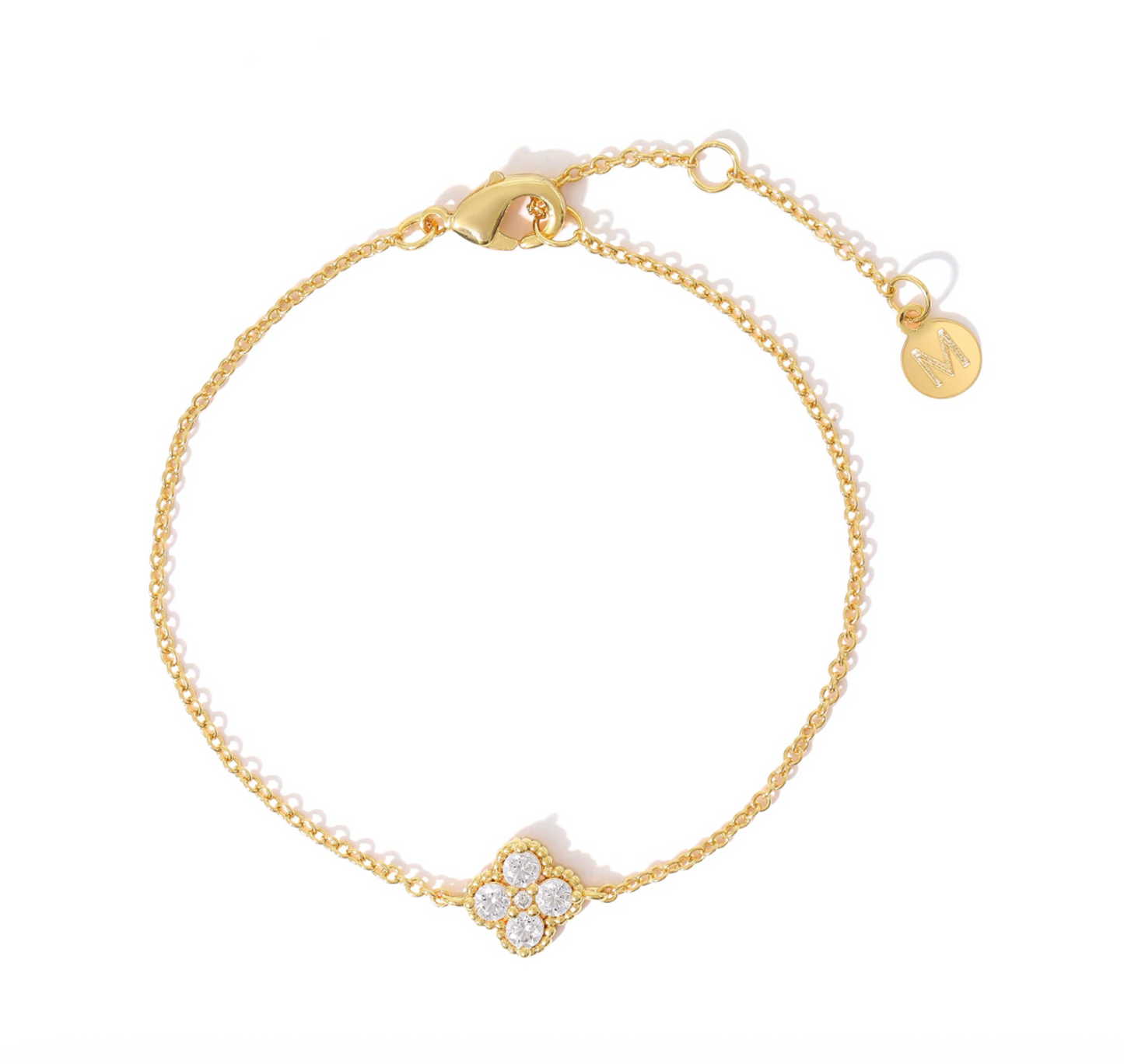 bracelet dore trèfle strass
