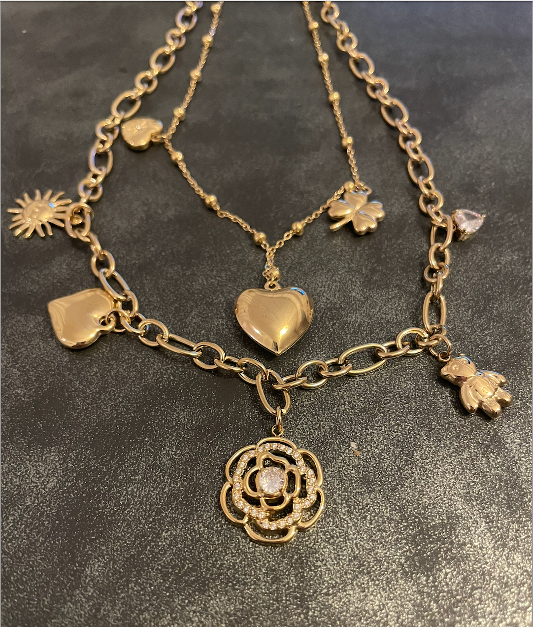 collier double dore pampille coeur soleil