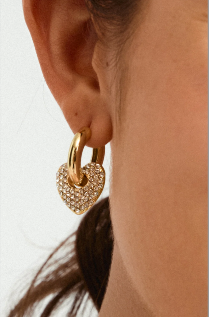 boucle oreille dore coeur strass