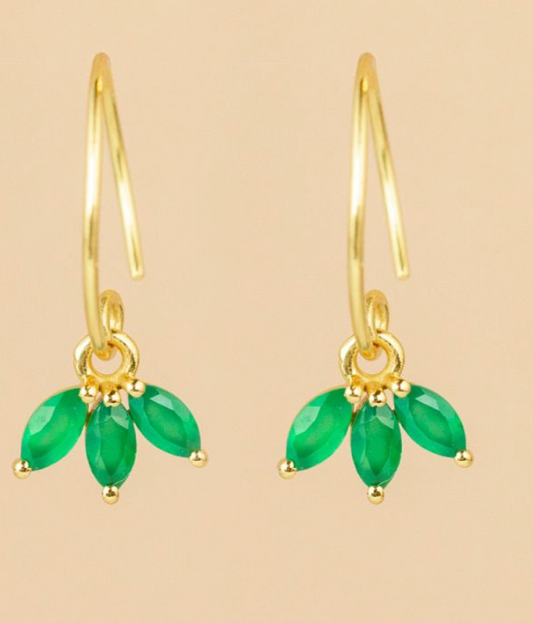 Boucles d'oreilles P.O pendantes trois pierres Agathe verte