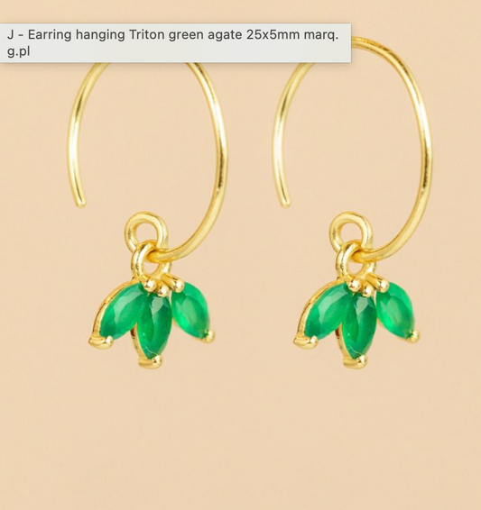 Boucles d'oreilles P.O pendantes trois pierres Agathe verte